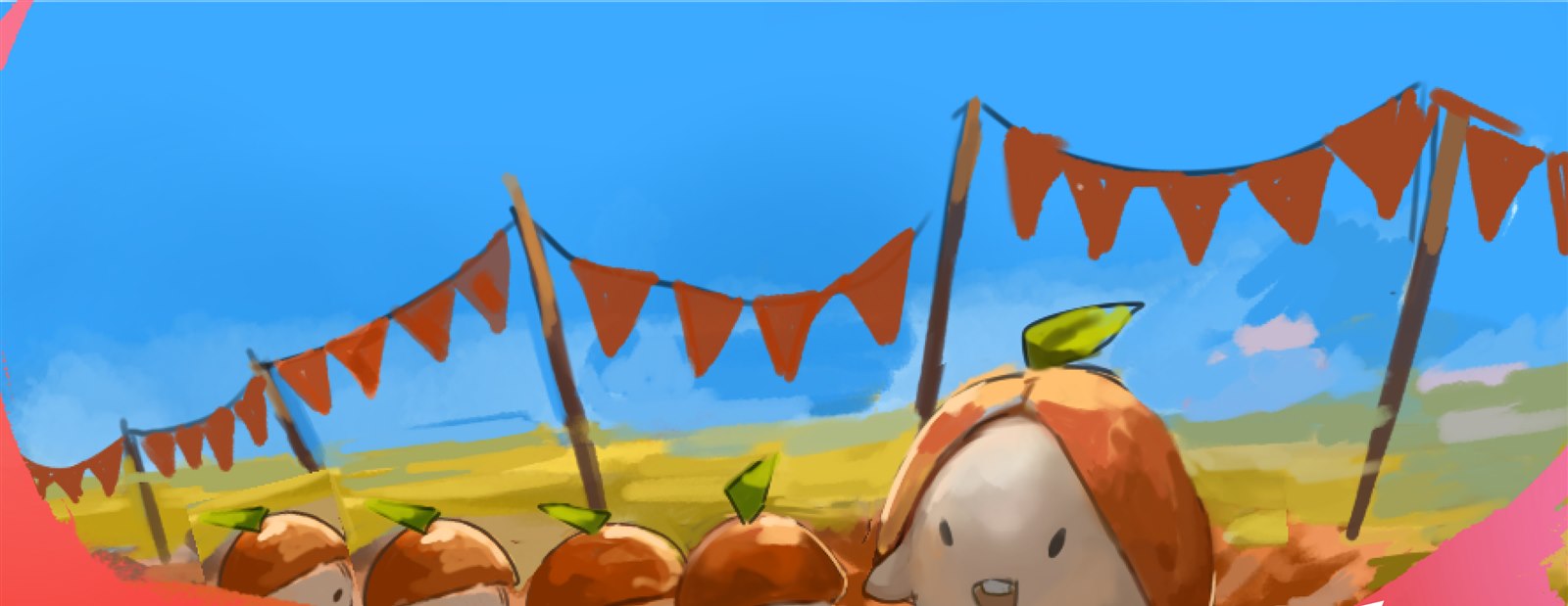 Turnipheads lined up under festival bunting
